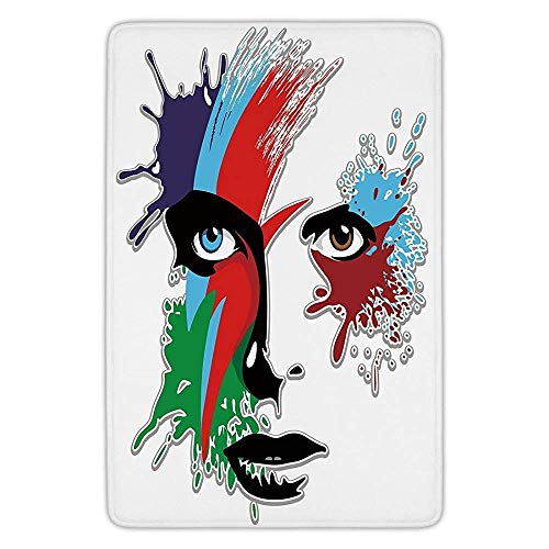 BagsPillow Bathroom Bath Rug Kitchen Floor Mat Carpet,David Bowie Decor,Bowies Eyes Ziggy Stardust Expression Inspired Artwork Colorful Splashes, Flannel Microfiber Non-Slip Soft Absorbent