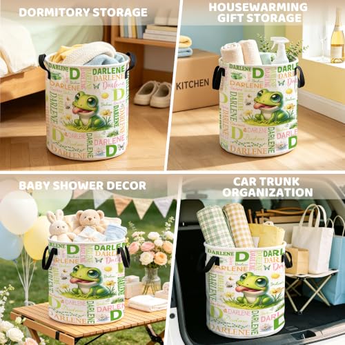 Image of Custom Frog Laundry Hamper, Personalized Laundry Basket with Name, Customized Dirty Clothes Basket for Clothes Toy Bathroom Bedroom Storage,S-16.5 inchX 13.8 inch