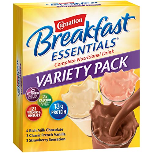 Carnation Breakfast Essentials Powder Drink Mix Variety Pack, Complete Nutritional Drink, 10 Count Box Of 1.26 Ounce Packet #TOP1
