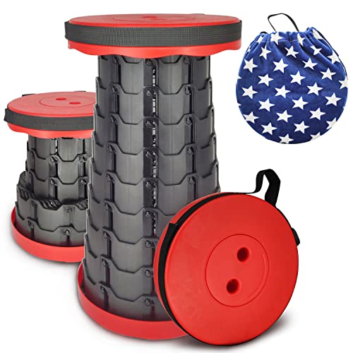 Tragbarer Klapphocker Faltbar, Teleskophocker mit Tragbartasche Camping Faltbarer hocker Tragfähigkeit 180kg, Hocker Klappbar für Innen und Außen Reisen Picknick Garten Grillen Fischen Wandern (Rot) Cover