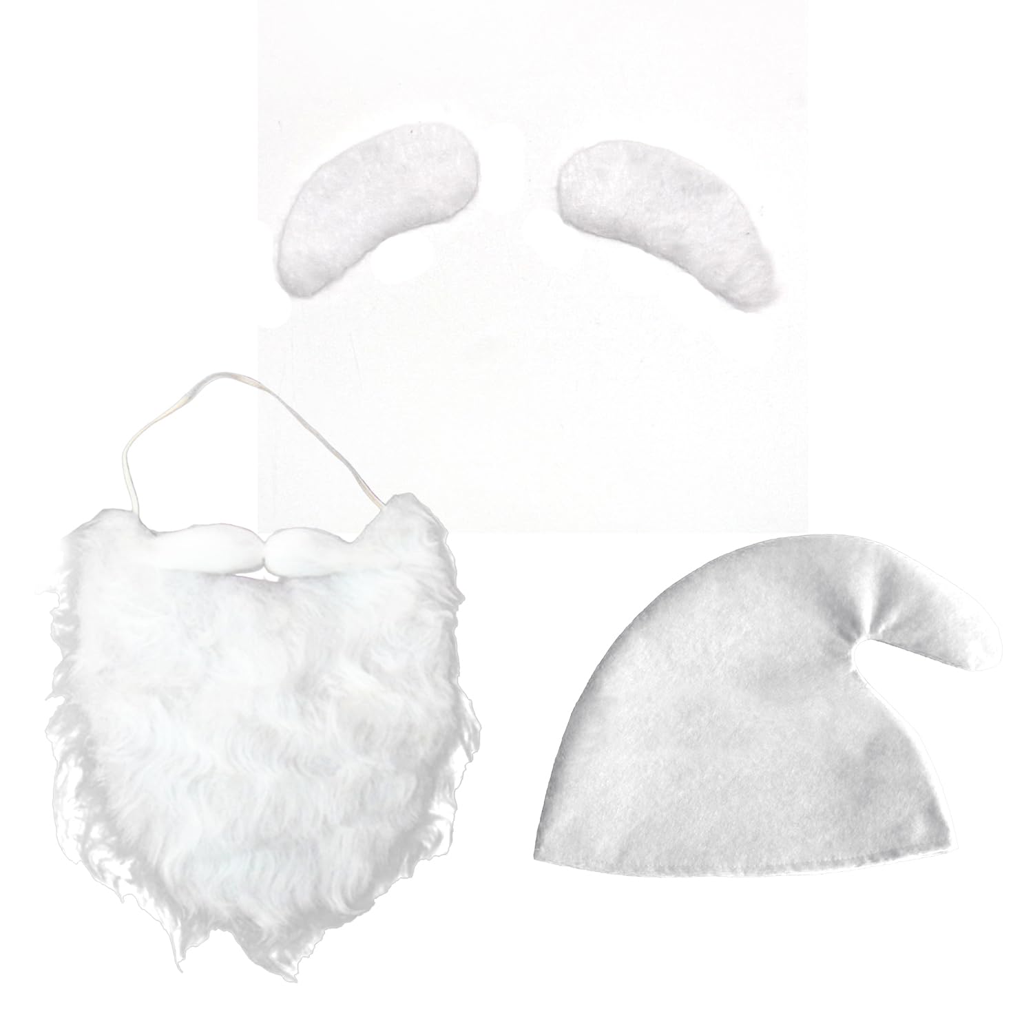 RmKbe 3pcs Halloween Dwarf Costumes Accessories White Hats Fake Beard Fake Eyebrow Christmas Fairy Tale Costumes for Halloween Christmas Party Props