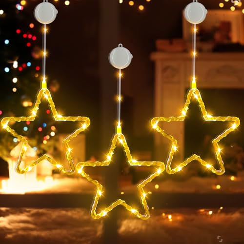 Jixviqi LED Sterne Weihnachtsbeleuchtung, 3 Stück 36LED Fenster...