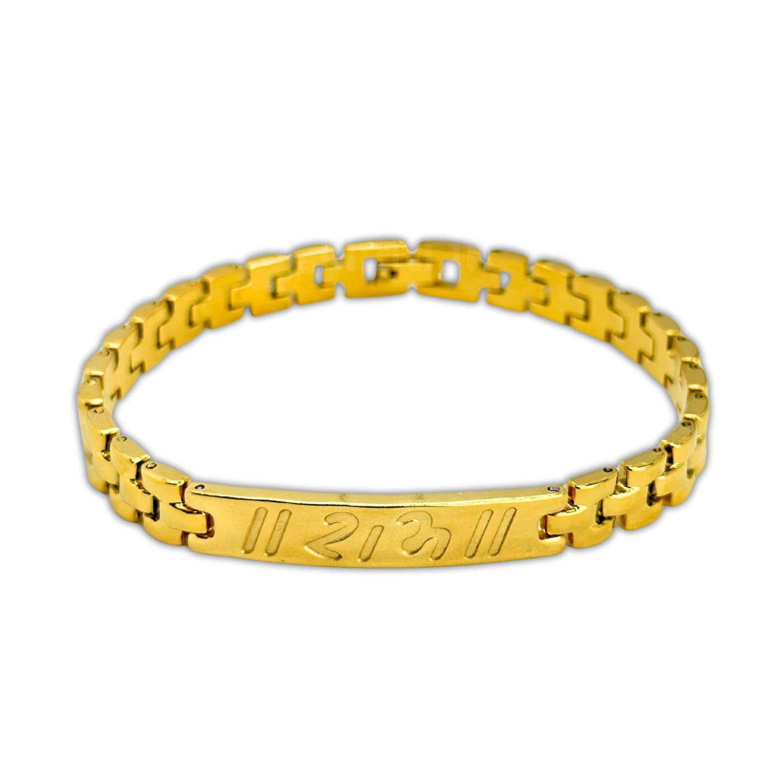 KIMTI Gold Plated God Ram Metal Hand Bracelet for Men - Stylish Fashion Golden Wrist Brass Chain Bracelets - Classic Style Sleek Pure Men’s Boys Jewellery - Yellow Metal Divine Hindu Brass Bracelets