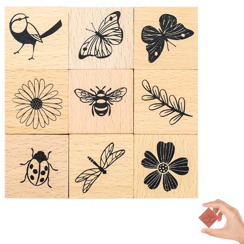 Vintage Wooden Rubber Stamps Set (9 PCS) Crafting Patterns