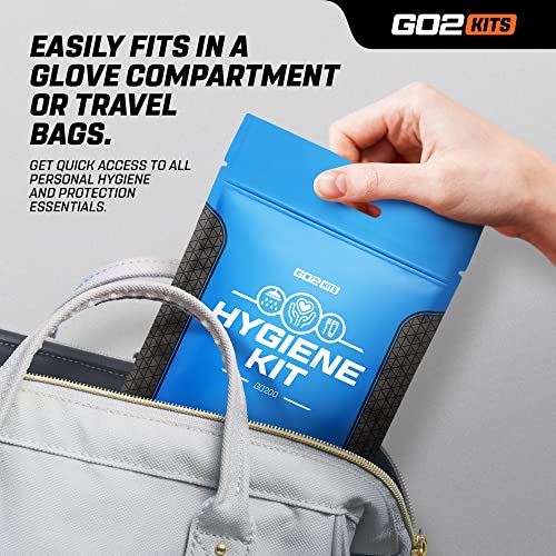 Go2Kits Ultimate Travel Toiletry & PPE Kits, Hygiene Kit with Shaving Supplies & PPE for Travel, Business & Charity with Reusable Toothbrush, Bath Soap & Other Essential Toiletries, 1-Pack (GO200)