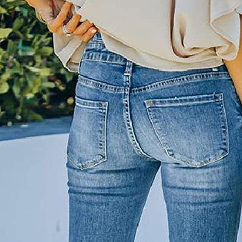 Women's Mid Rise Button Flare Jeans Bell Bottom Raw Hem Denim Pants Classic Boot Cut Wide Leg Jean Trousers (Blue,XX-Large)3