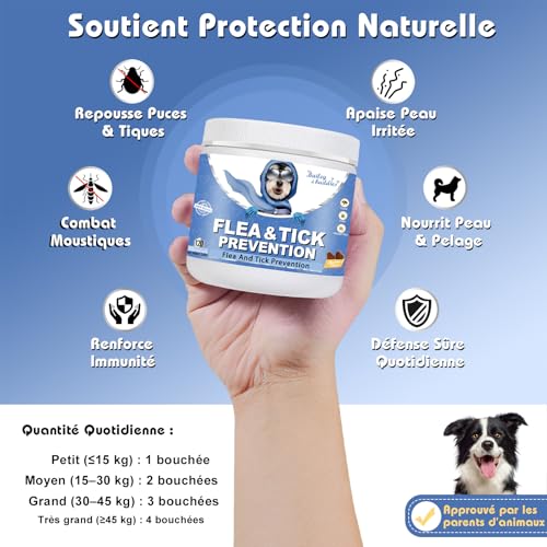 Flea and Tick Chewables for Dogs |Anti Puces & Tiques | Compléments Alimentaires Premium pour Chiens | Omega 3, Probiotiques Marque Britannique – Formule Vétérinaire| Poulet | 300g – vue 3