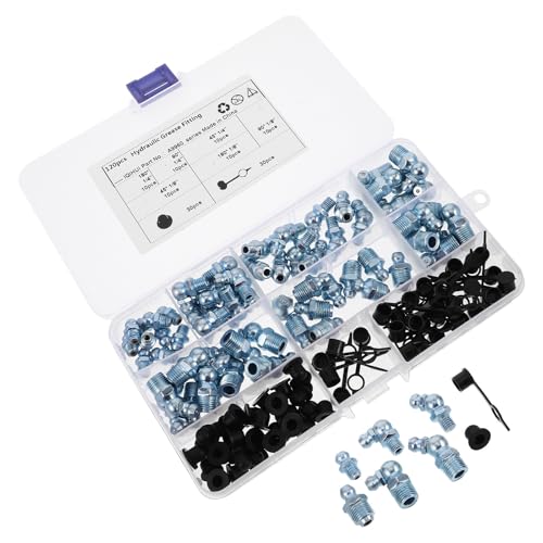 Operitacx Kit de 120 Boquillas de Grasa Tapas de Goma para Engrasadores, Surtido Industrial y Automotor, Material Metálico y Plástico, Uso en Maquinaria y Barcos