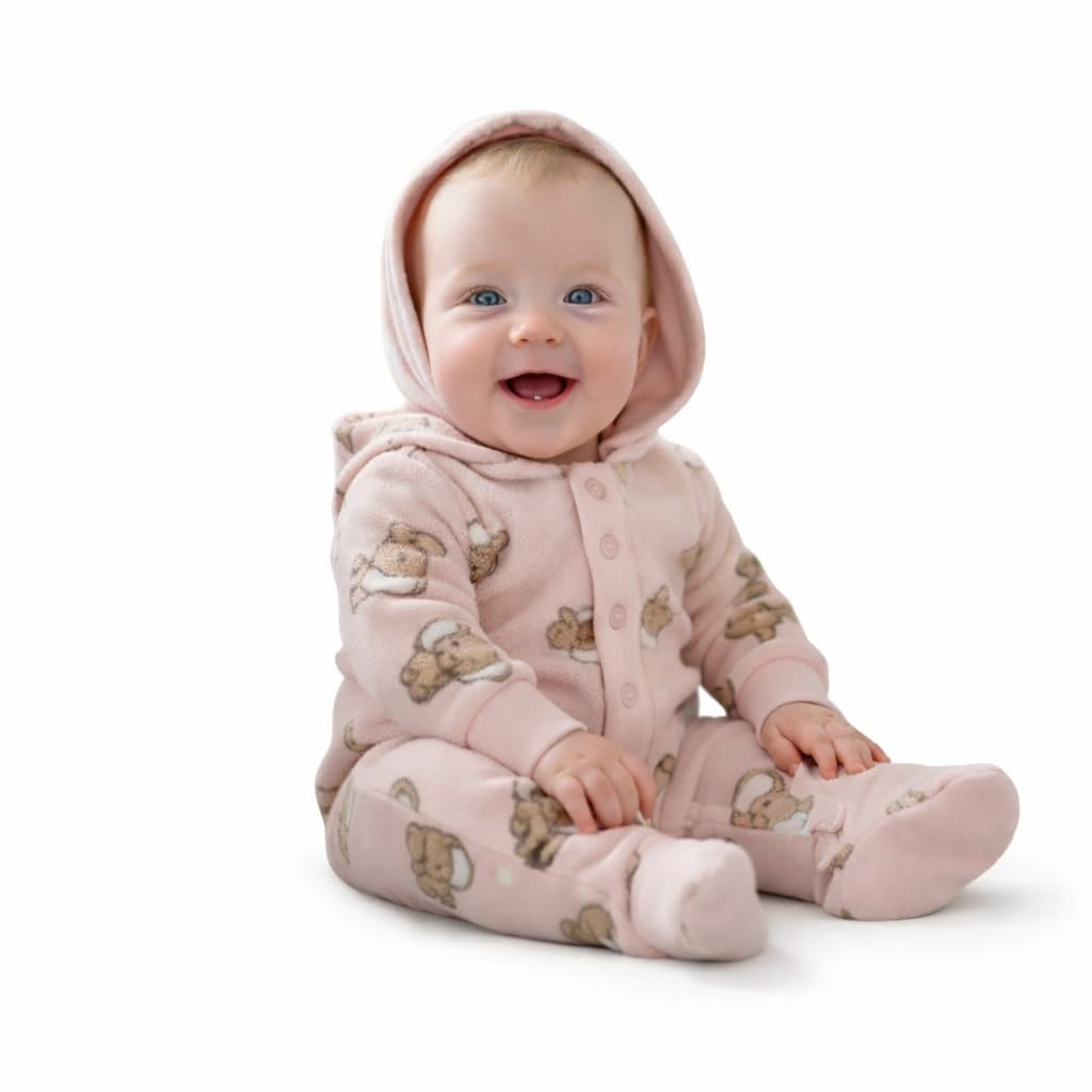 Baby Hooded Woolen Romper for 0-3 Months | Soft & Warm Winter Wear Jumpsuit with Front Buttons | Full Sleeves Hooded Bodysuit for Newborn Boys & Girls-image-3