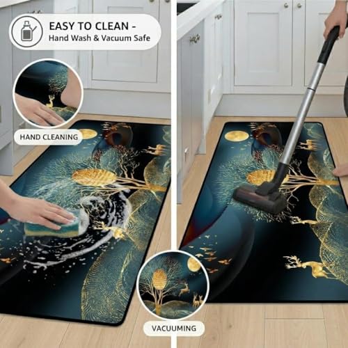 Image of Roslen Kitchen Runner Mat, Anti-Slip Vintage Pattern, Multi-Purpose Floor Mats for Kitchen, Comfort Standing Runner Rug Carpets, Premium Galicha for Kitchen, Office, Sink and Laundry (Deep Navy Blue)