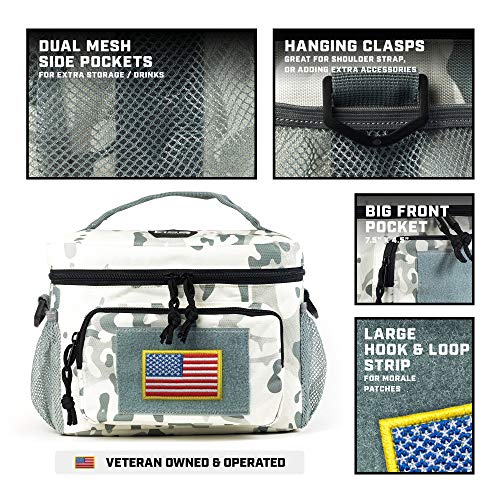 HSD Lunch Bag, Insulated Cooler, Thermal Lunch Box Tote with MOLLE / PALS Webbing, Adjustable Padded Shoulder Strap, for Tactical Men Women Adults and Boys Girls Kids (White Camo, Medium) - Thumbnail 2