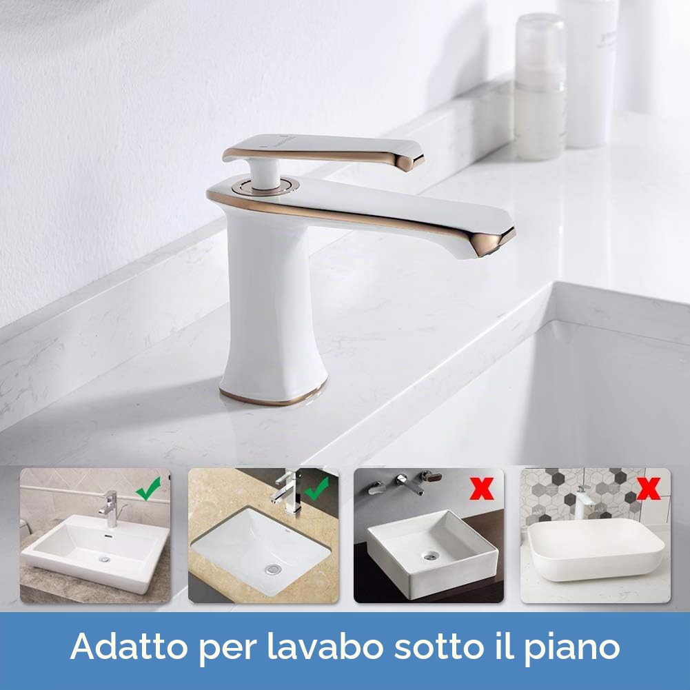 GRIFEMA G1001W Lyon-Miscelatore Lavabo, Rubinetto Monocomando per Bagno, Bianca [Exclusiva Amazon] [Esclusiva Amazon]