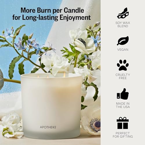 Image of APOTHEKE Luxury Scented 3-Wick Jar Candle, Canvas, 32 oz - Large - Linen, Musk & Lily of The Valley Scent, Strong Fragrance, Aromatherapy, Long Lasting, Hand Poured in USA
