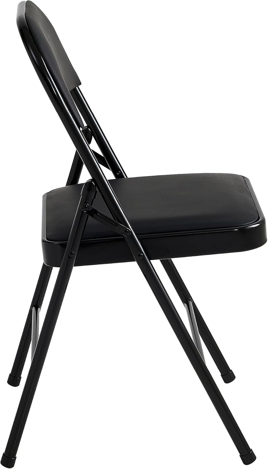 mcc direct Klappstuhl 4er Set, Kunstleder Klappstuhl mit Metallrahmen und gepolstertem Sitz, einfach zu Falten und aufzubewahren für Zuhause, Büro, Esszimmer und Empfang (Schwarz)