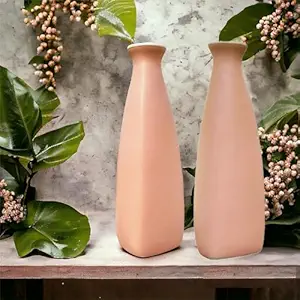 URBAN SENSE Ceramic | Triangular Bottle Shape Modern Flower Vase For Home Decor Office Table Living Room Center Table Premium Matte Finish (Light Pink Set Of 2)
