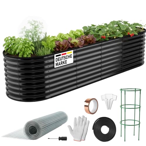 BRAST Hochbeet Metall Julia | 160x80x80-400x80x80cm | viele Modelle | extra viel Zubehör | Stahl rostfrei & verzinkt | wetterfest ovale Form | für Gemüse Obst Kräuter & Blumen | 240x80x80cm Schwarz