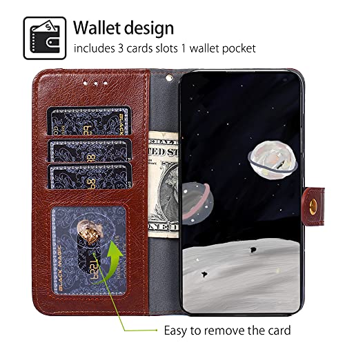 Coque Huawei Nova 14 5G avec rabat support de visionnage et rangement de carte marron