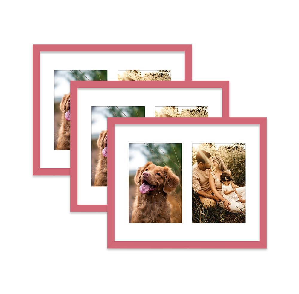 Pink Multi Photo Frame - Holds 2 x 6x4 Pictures, Family Collage Picture Frame for Wall Display, 10x8 Frame size, Set of 3