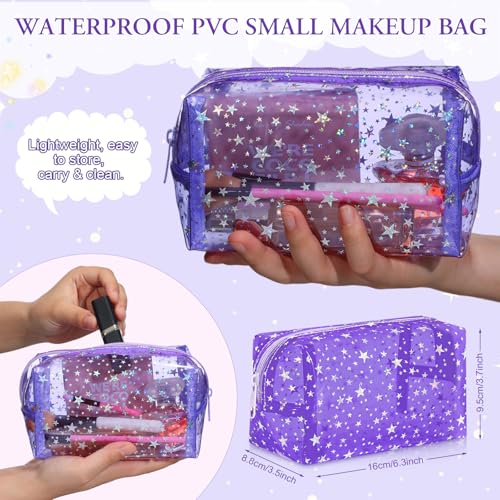 Aliceset 2 Pcs Clear Star Makeup Bag Large Cosmetic Bag with Handle and Medium Makeup Pouch Durable Waterproof Travel Toiletry Storage Pouch Zipper Design for Storage Travel(Purple)3