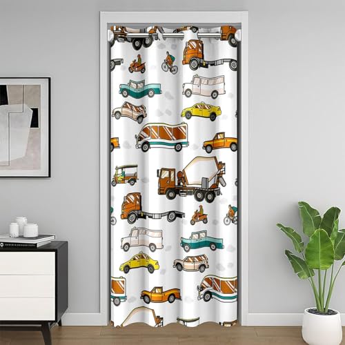 Cortina de puerta de coches vintage para niños y adultos, diseño de dibujos animados en acuarela, taxi, autobús, camión, divisor de habitación, para decoración de privacidad, bonita cortina de puerta