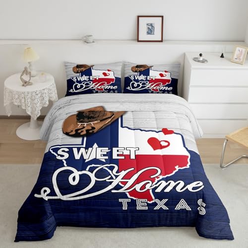 Image of Feelyou Texas Star Comforter Full Size American Flag Bedding Set Boys Girls Cowboy Comforter Patriotism Duvet Insert Bed Set 2Pcs