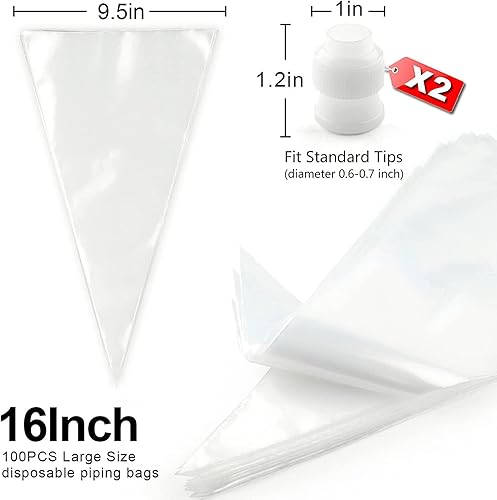 Miniatura 2 de 100 bolsas de pastelería, bolsas desechables de 16 pulgadas, bolsas de glaseado, 6 bolsas de glaseado, corbatas, bolsas de decoración de pasteles,