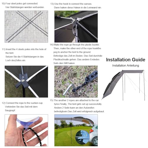 JSCARLIFE Multi-Functional Car Tent,Portable Trailer Tent Roof Top Car Shelter Ultra-Light Awning Anti-Sun and Rainproof Pergola Car Awnings for Outdoor Camping Travel Picnic Fishing Beach - Image 6