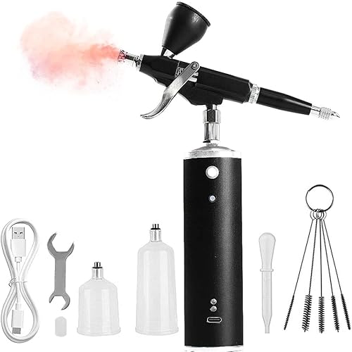 Evargc Kit de aerógrafo, aerógrafo inalámbrico recargable con compresor de arranqueparada automática pistola de aerógrafo de 0.012 in, boquilla de