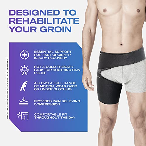 Always Ready Groin Support with Hot & Cold Gel Pack for Thigh, Hip, Hamstring, Strains, Sprains, Pain Relief, Sciatic Nerve Pain, Adjustable Compression Wrap, Men & Women (M-XXL)