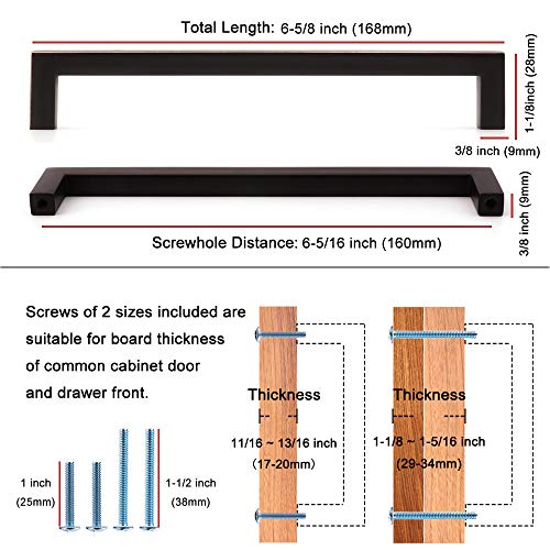 KOOFIZO Solid Square Bar Cabinet Handle - Black Furniture Pull, 6.3 Inch/160mm Screwhole Distance, 10-Pack for Kitchen Cupboard Door, Bedroom Dresser Drawer, Bathroom Wardrobe Hardware