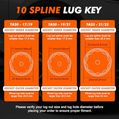 Image of CASOMAN 3-Piece 10 Spline Lug Nut Key Set, Wheel Lock Removal Tool Kit for Easy Removing and Installing Aftermarket & Factory Wheel Tire Lug Nuts, CR-V Steel