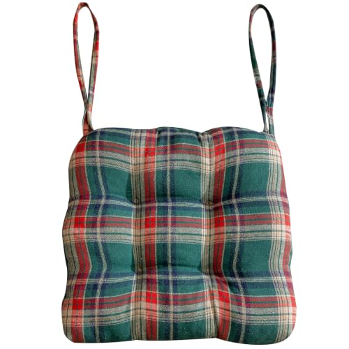 vctops Christmas Green Tartan Chair Cushions with Ties (Pattern G,16"x16")
