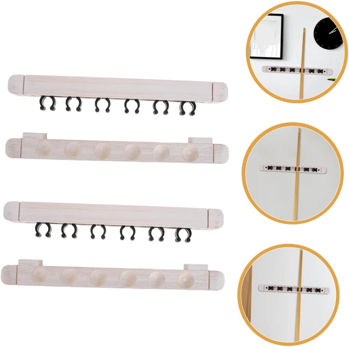 2 Pairs 6-hole Solid Wood Billiard Cue Holder Wall-mounted Rack Pool Table Accessory Cue Storage Stand for Indoor Recreation Room