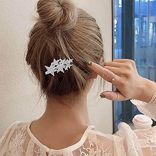 Paquete de 4 Pinzas para el cabello con diseño de estrella de cinco puntas, clip antideslizante con pedrería, elegante clip de pico de pato para niñas y mujeres (Dorado+Plateado) miniatura 4