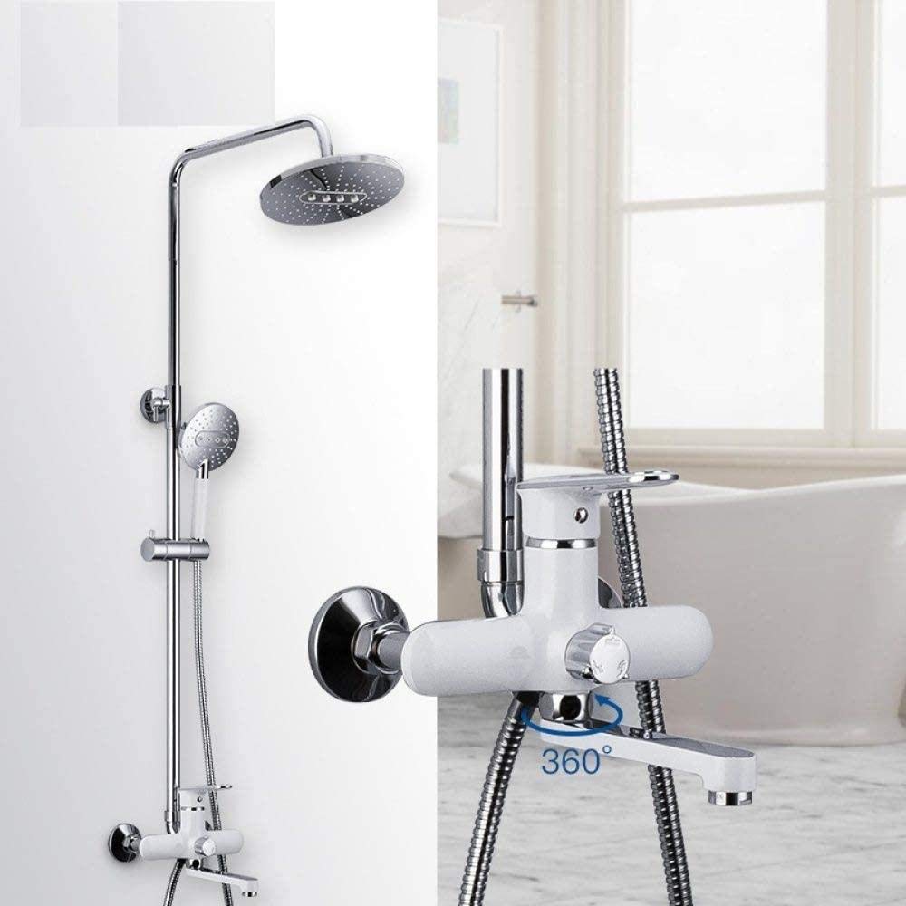 Mitigeur de douche mural blanc avec ensemble effet pluie