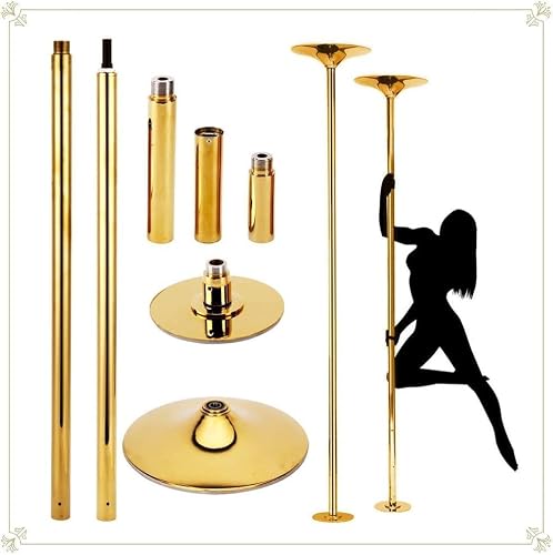 NGDFGR Dance Pole Exercise Club Professional Gold Stripper Poles, Spinning And Static Dancing Pole Extension - 45Mm Portable Fitness Dance Pole Kit,Gold-224CM-274CM/7.3ft-9ft