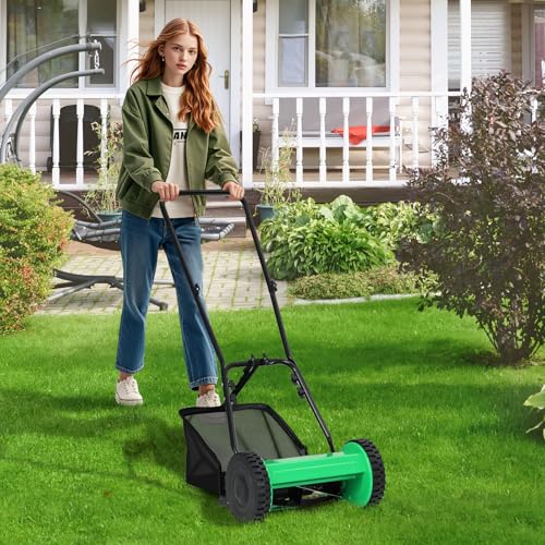 COSTWAY Hand Push Lawnmower, Manual Lawn Mower with 30cm Cutting Width, 18.5L Grass Box and 15-40 mm Adjustable Cutting Heights, Walk-Behind Blade Push Reel Grass Sweeper (Green) - Image 9