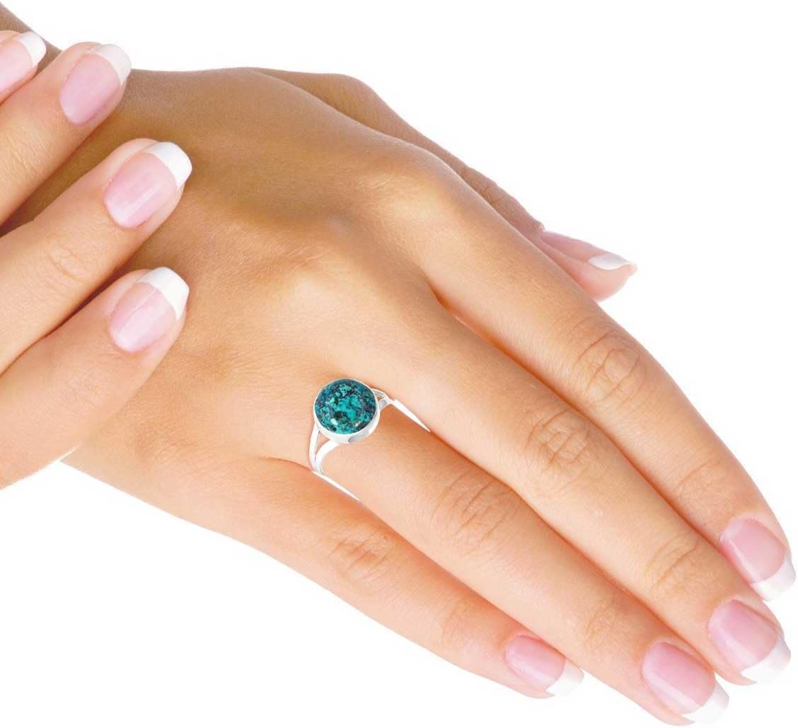 Handmade Genuine 925 Sterling Silver Ring Chunky Natural Gemstone Pearl, Crystal, Lapis, Carnelian Round Boho Jewelry For Women