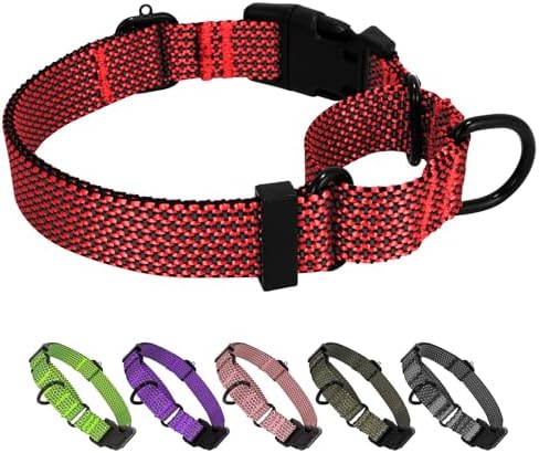 Martingale Dog Collars Adjustable Training Martingale Collar for Dogs - Reflective No Pull Dog Collar with Quick Release Buckle(Red, Large)