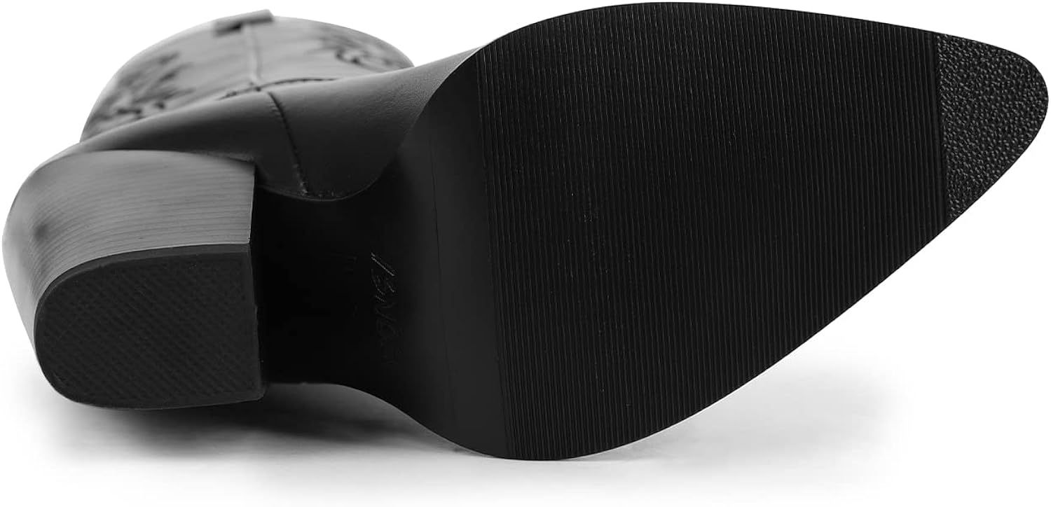 Miniatura 7 de ISNOM Botas occidentales para mujer, botas altas hasta la rodilla, vaquera, bordadas, tacón grueso, puntera puntiaguda, botas sin cordones