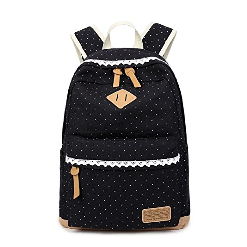 LABABE Casual Canvas Backpack School, Lightweight 18 Litres Ethnic lace Travel Laptop Rucksack for teen girls (16.5''x13''x5.5'', Black)