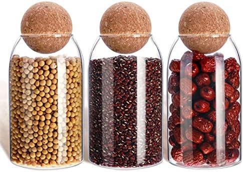 Cunhill 3 Pcs Glass Jar with Ball Cork Lid Decorative Round Bottl...