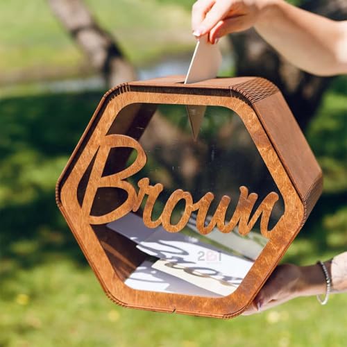 KRUIJHEU Personalized Wood Wedding Card BoxDecorMemory Box for Greeting Cards, Acrylic Keepsake (B)