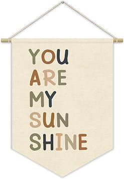 Nursery Decor,You Are My Sunshine Positive Affirmation Kids Wall Art Canvas Banner Wall Hanging Pennant Flag Canvas Banner for Playroom Classroom Baby Kids Bedroom 15x11in