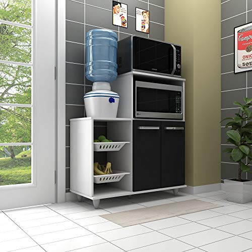 Armário Multiuso com Fruteira e Nicho Micro-ondas 2 Portas Munique Branco/Preto - Mpozenato