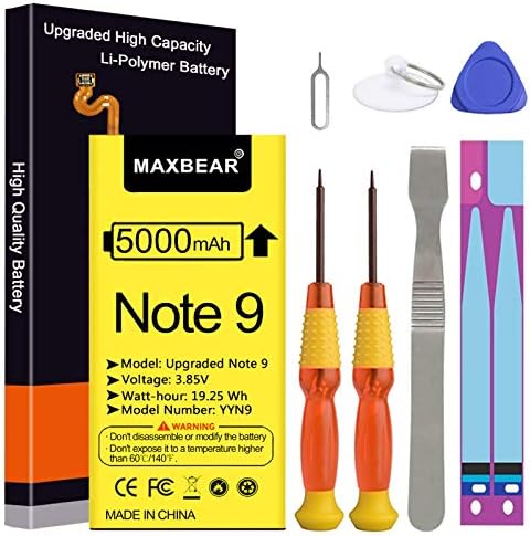 Galaxy Note 9 Battery, (Upgraded) MAXBEAR 5000mAh 3.85V Li-Polymer Replacement Battery EB-BN965ABU for Samsung Galaxy Note 9 N9600 SM-N9600 N960U N960F with Repair Tool Kit