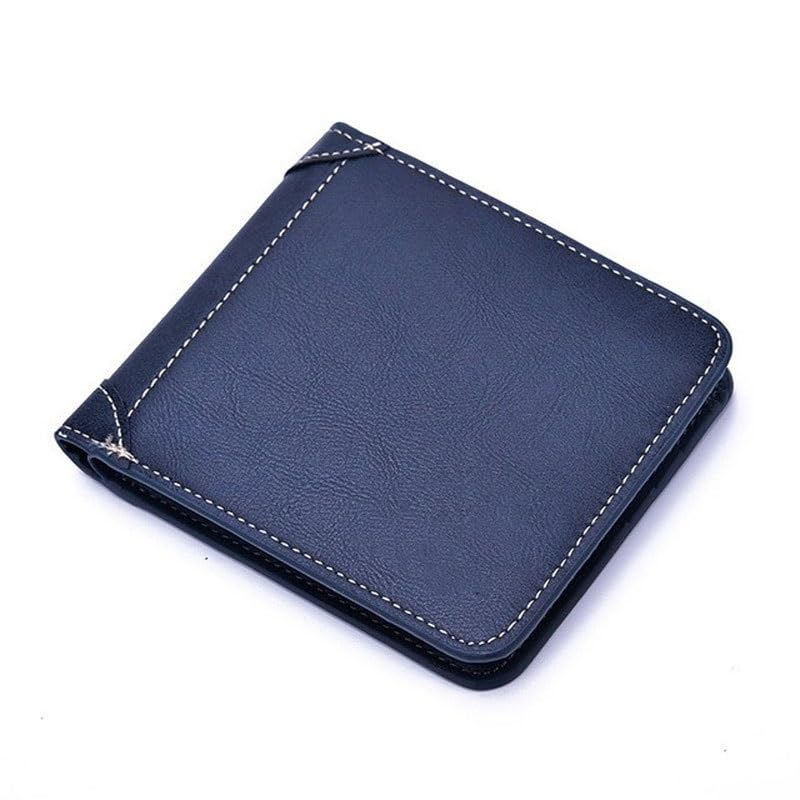 men's wallet Men Short Wallet Leather Business Card Holder Credit Card Case Vintage Male Wallet(Blue)