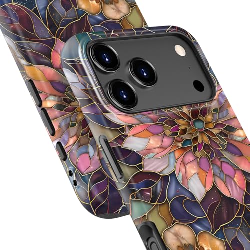 Image of Goodon for iPhone 17 Pro Case Cute - Wireless Charging Compatible - Dual-Layer Hard Shell + Silicone Cover - Protective Phone Case with Trendy Designs for Women - Blooming Purple Flower