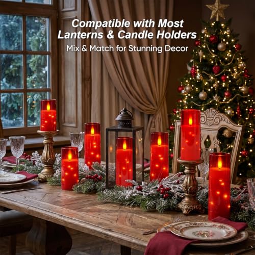 Image of Raycare Flameless Candle with Remote Timer, 3 Flickering Acrylic Battery Operated LED Pillar Candles with Embedded Star String for Christmas, Home Decor, and as a Gift(Red)