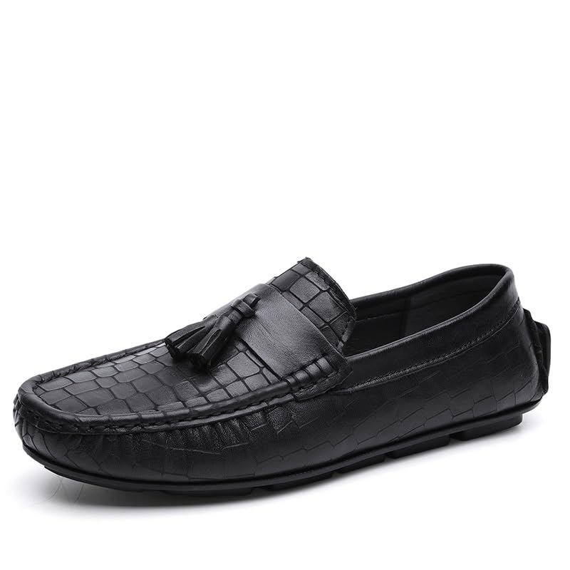 Loafers for Men Round Toe Leather Stone Pattern Driving Loafers Flat Heel Flexible Slip Resistant Party Outdoor Slip-ons2